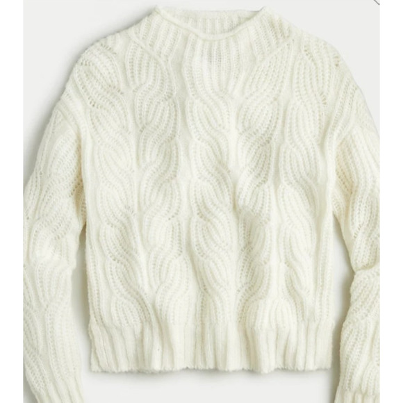 J. Crew Pointelle Cable Knit Mockneck Sweater Women’s Small White Alpaca Blend - Picture 1 of 8